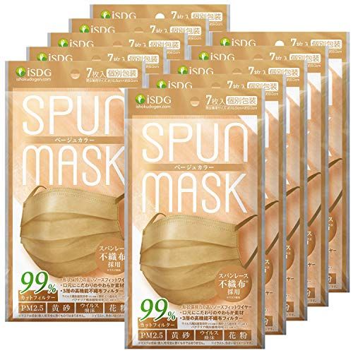 ISDG Ishoku Dougen Dot Com Spunlace Nonwoven Color Mask Individually Packaged 7 Pieces Beige 10 Bag Set