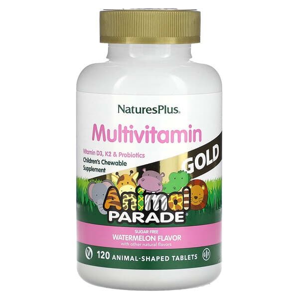 NaturesPlus Animal Parade Source of Life Gold Children's Multivitamin Watermelon Flavor Animal Shaped Chewable Tablets 120 60 Tablets