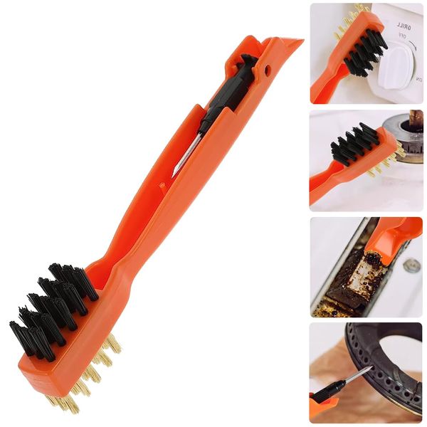 Gas Stove Kitchen Brush, For Cleaning, 1-Piece Set, Double-Sided Brush, Stainless Steel Pick, 180° Rotation, Strong Dirt Removal, Multi-functional, 4-in-1 Cleaning Brush, Gap Cleaner, Smoker Brush, Gas Hole Clogging, Hanging, Easy Storage, Kitchen Utensil