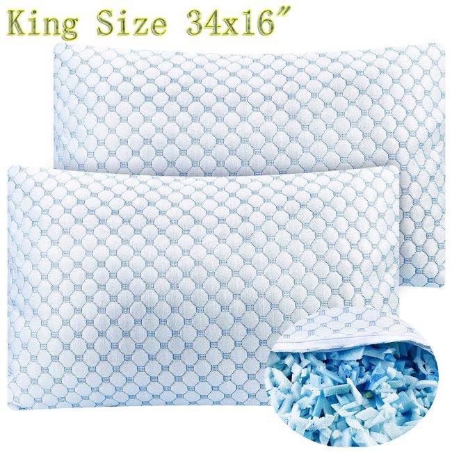 2 Packs King Size Cooling Memory Foam Pillow Ice Silk & Gel Infused Cool Pillows