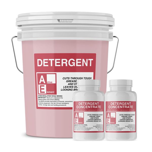 Active Element Commercial Dishwasher Detergent - Makes Six 5 Gallon Pail (6-pack) - Industrial Dish Detergent - For High Temperature and Low Temp Dishwasher Machine