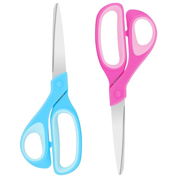 Vutyvve Left-Handed Scissors, 9-Inch Stainless Steel Left-Handed Scissors with Soft Grip for Home, School, Office, Pink/Sky Blue, 2-Pack