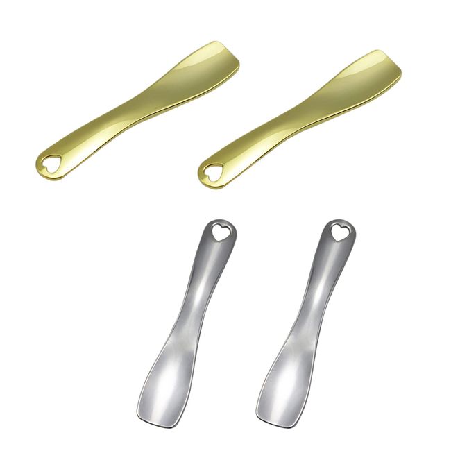 4 Stück Metall Mini Löffel Spatel Kosmetik, Kosmetische Spachtel Scoops, Make Up Spatel für Mischen und Probenahme, Silber und Gold