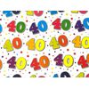 40th Birthday Wrapping Paper, 2 Sheets and 1 Matching Tag (White)