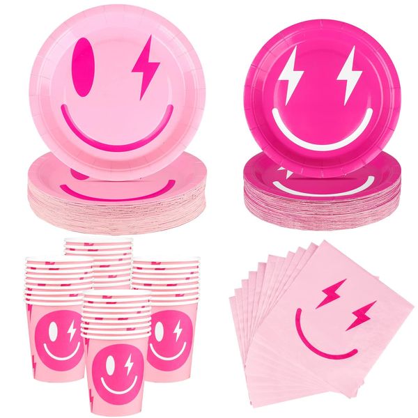 TWOWYHI 108PCS Preppy Birthday Decorations 24Guests Preppy Party Decor Pink Preppy Party Plates with 9inch 7inch Preppy Party Paper Plates Preppy Paper Cups Preppy Napkins for Preppy Themed Party