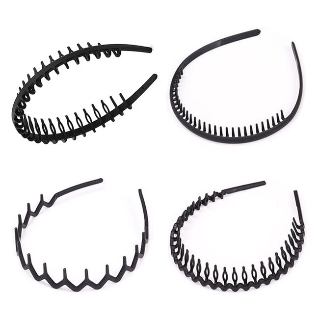 Roxnvm Haarband, Elastisches Haarreifen Männer, 4 Packungen Zickzack Haarreif, Matt Rutschfest Schwarz Haarreifen, Sportmode Haarband Zubehör für Outdoor Sports Yoga