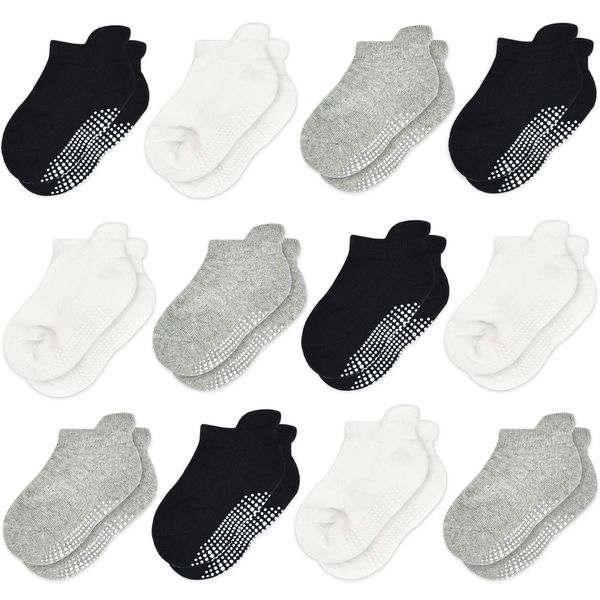 Tphon Non Slip Toddler Socks 12 Pairs Infant Baby Kids Grip Socks for Boy Girls Anti Skid Ankle Socks for 1-3 Year Children