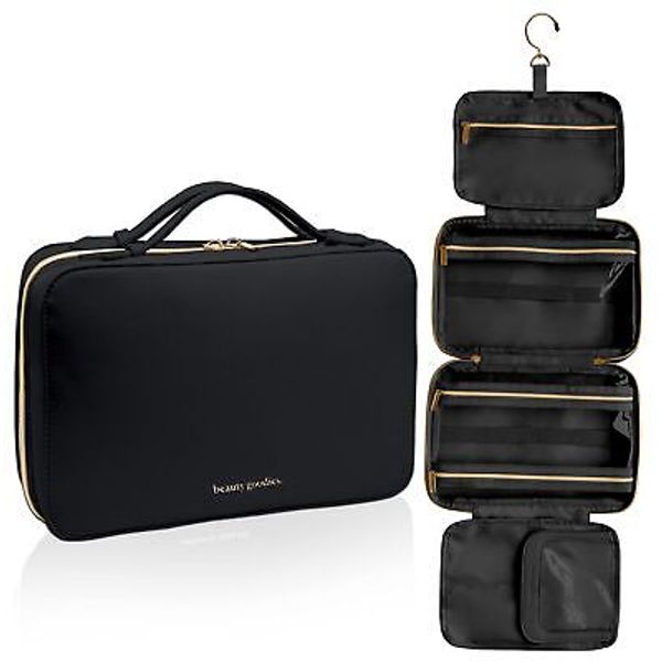 Large Black Travel Toiletry Bag for Women Hanging Cosmetic Bag Organizer