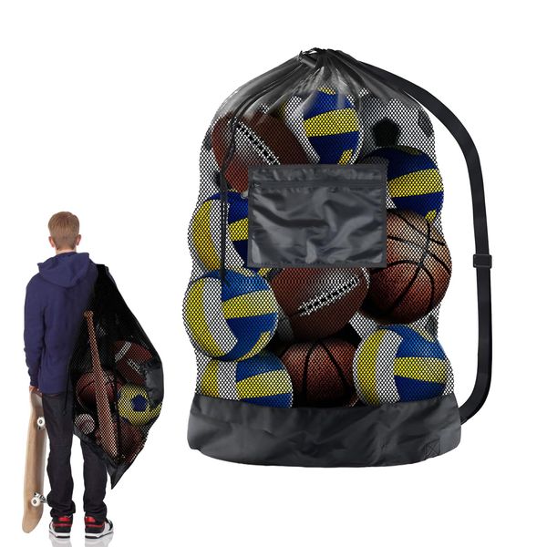 Ball Bag,1PCS Football Ball Bag,Adjustable Shoulder Strap Football Bag,Football Kit Bag,Basketball Bag Holds 15 For Rugby Volleyball Football Holding Soccer Swimming Gear Training Equipment,Black