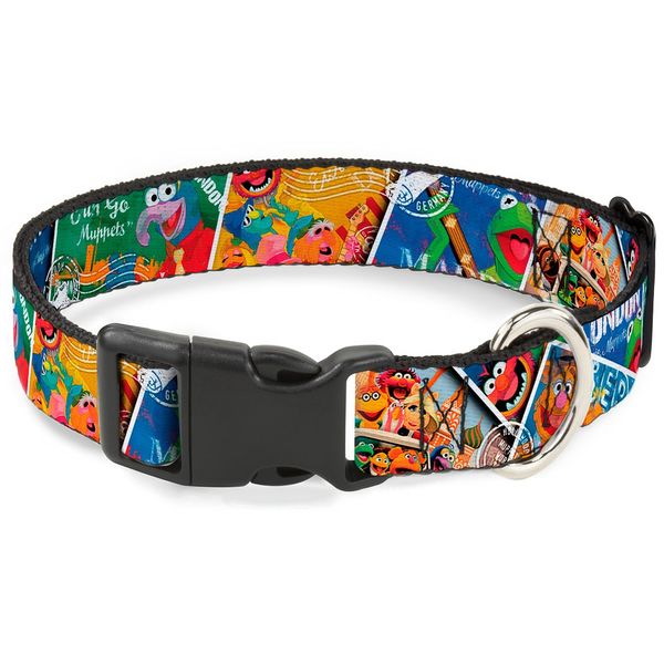 Buckle-Down Muppets Postage Stamps Stacked Plastic Clip Collar, Wide Medium/16-23"