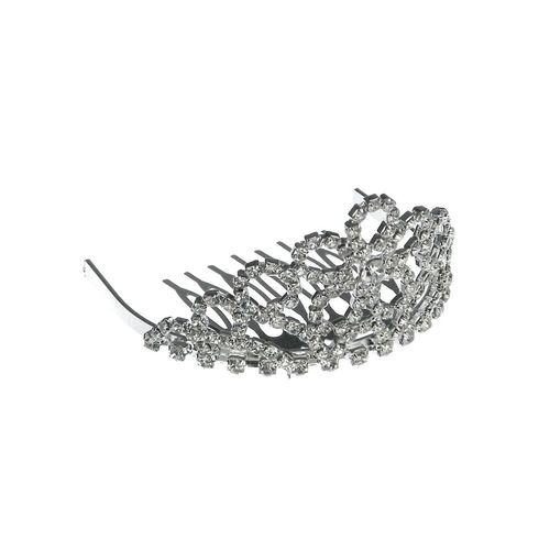 Small Floral Crystal Rhinestone Prom Wedding Tiara Comb Silver Tone