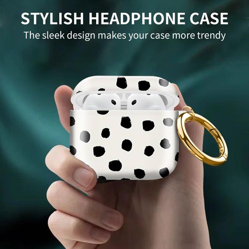 Cute Case Cover Compatible with AirPod 4th Generation 2024, Shockproof for Women & Girls with Cute Golden Round Buckle – Protective, Anti-Drop Design(Cute Black Polka Dot)