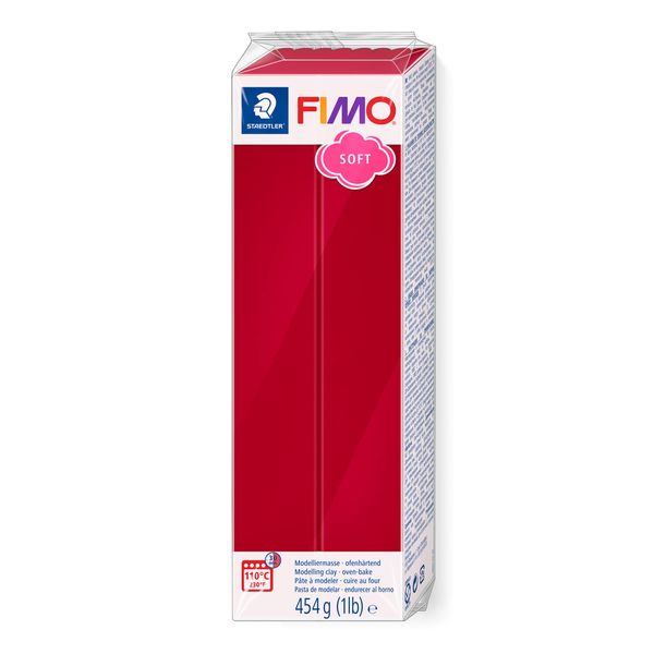 STAEDTLER 8021-26 FIMO Soft Oven-Hardening Polymer Modelling Clay - Cherry Red (1 x 454g Block)