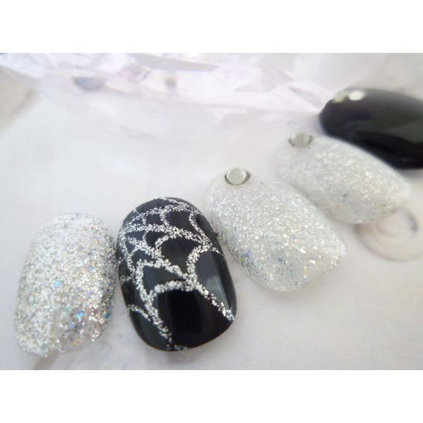 Custom nail tip ♪ Black silver lame spider Halloween ♪<br> Art tip ♪ Coming-of-age ceremony, bridal, wedding ceremony ☆ ♪ Suitable for short nails, mini nails, chibi nails ♪ Also suitable for oval and round nails ☆