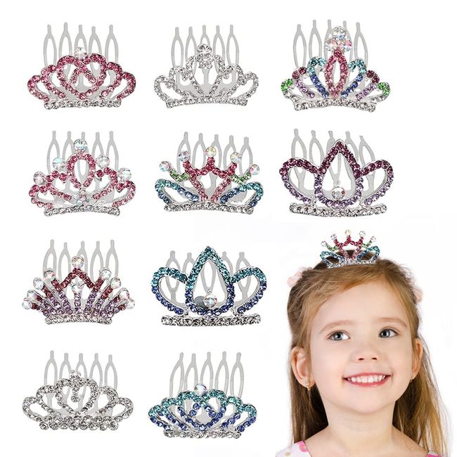 Strass Krone Haarkamm*10pcs, XiXiRan Kristall Prinzessin Tiara, Prinzessin Tiara Krone, Haarkämmchen mit Strass, Haarkamm Hochzeit, Haarschmuck Mädchen Glitzer, Mädchen Verkleiden Sich Party