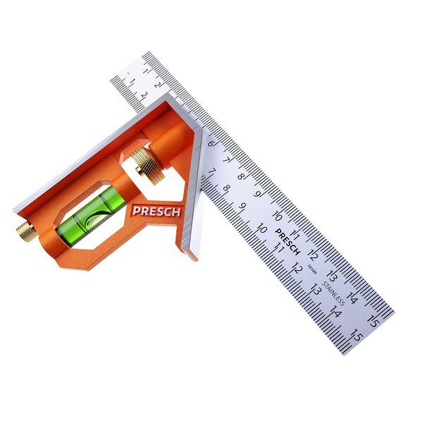 PRESCH Combination Square 150mm, Stainless Steel - Accurate, Multifunctional, Durable, Professional Measuring Tool