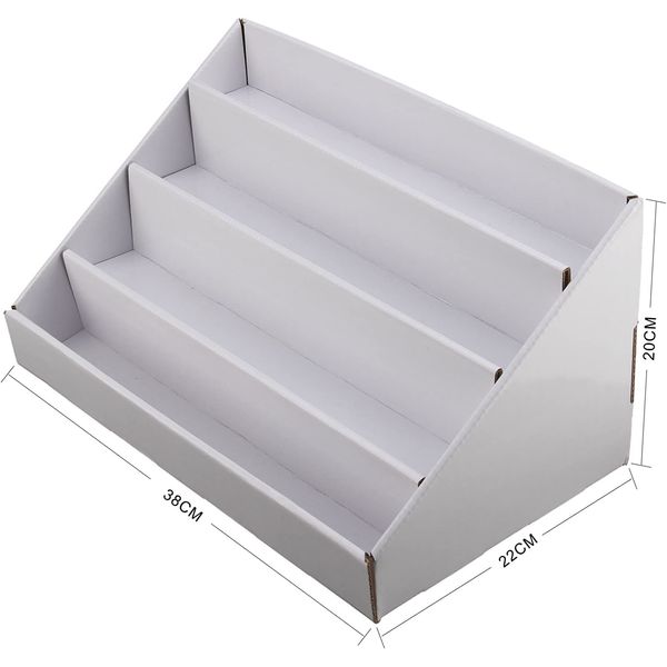 Supernic 2PCS Cardboard Display Stands White Pre-assembled 4 Tier Leaflets Greeting Card Display Stands 15 Inch Compact Packed Retail Display Rack Kids Toy Book Bookshelf 38x22x20CM 2pcs