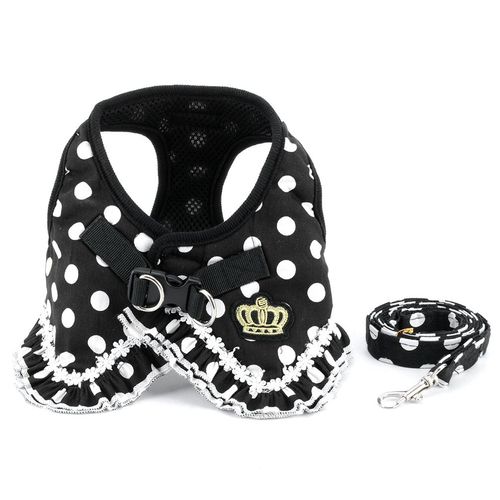 SELMAI Puppy Small Dog/Cat Polka Dots Vest Harness Leash Set Mesh Padded No Pull Lead Breathable Lightweight Easy Walk Escape Proof