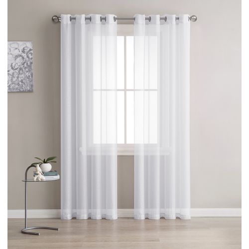 LinenZone Sheer Curtains. Faux Linen White Sheer Curtains. 2 Sheer Curtain Panels in Package. Elegant 84 Inch Curtains for Living Room, Bedroom, Kitchen, Nursery. (Karina 54 x 84)