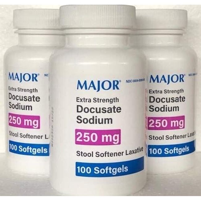 Major Docusate Sodium 250 mg Softgels Stool Softener 100ct -3 Pack -Exp 07-2025