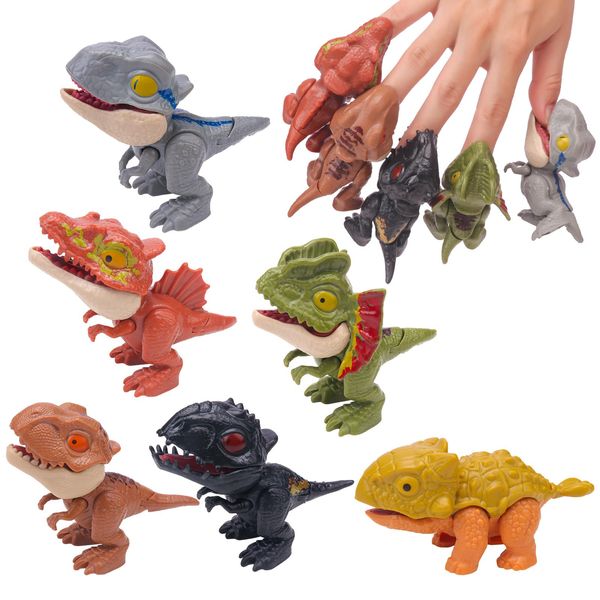 ledorr 6PCS Biting Finger Dinosaurs Toy Collectibles for Display, Play and Snap On Figure Novelty Creative Theater Puppet Doll Animal Hand Puppet Dinosaur for Kids