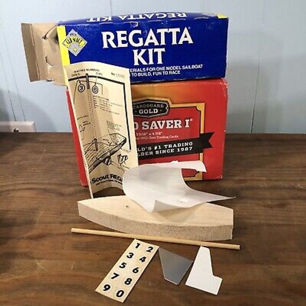 Vintage 1985 Cub Boy Scouts Regatta Sailboat Wood Model Toy Boat Kit BSA Old USA