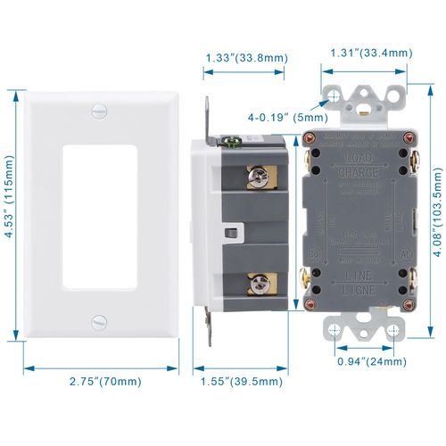 Baomain 2PCS 20 Amp Blank Face GFCI with Wallplate Self-Test Indoor Receptacle with Indicator Light GFCI Outlet Receptacl Ground Fault Circuit Interruptor UL Listed White