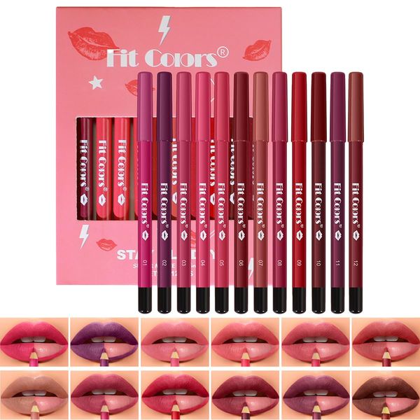 Baorder 12 Colors Matte Lip Liner Pencil Set,Creamy Matte Velvet Lipstick,One Step Lips Makeup Kit,Fit Colors Long Lasting Waterproof Smooth High Pigmented Lip Makeup Pencil for Daily