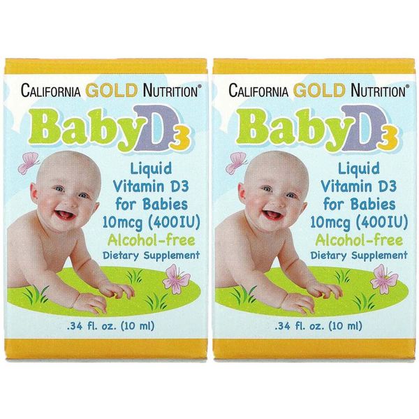 California Gold Nutrition, (2 Pack) Baby Vitamin D3 Drops, 400 IU. 34 fl oz (10