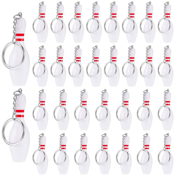 32 Pieces Bowling Pin Keychains for Kids Sport Keychain Backpack Keychains Bowling Party Favors for Team Sports Souvenir Victory Parties Gifts