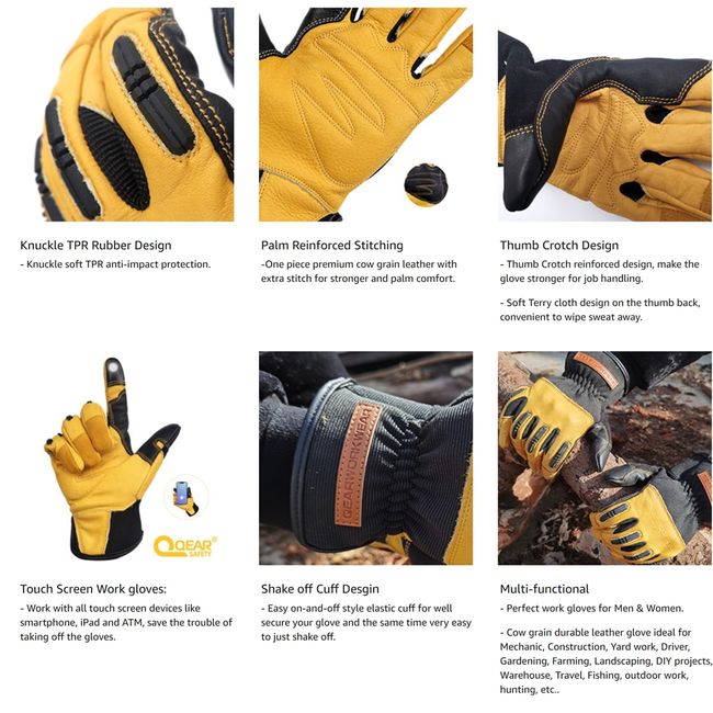 Leather Work Gloves for Men Women Safety Work Gloves Mechanic Gardening  Gloves