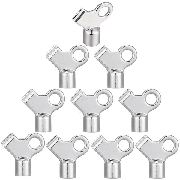 Gisafai 10 Pcs Radiator Bleeding Air Valve Key Metal Radiator Keys Copper Alloy Gas Valve Key Radiator Bleed Keys for Home Radiator Air Valve Hot Water Flush Plumbing Tool Replacement, Silver