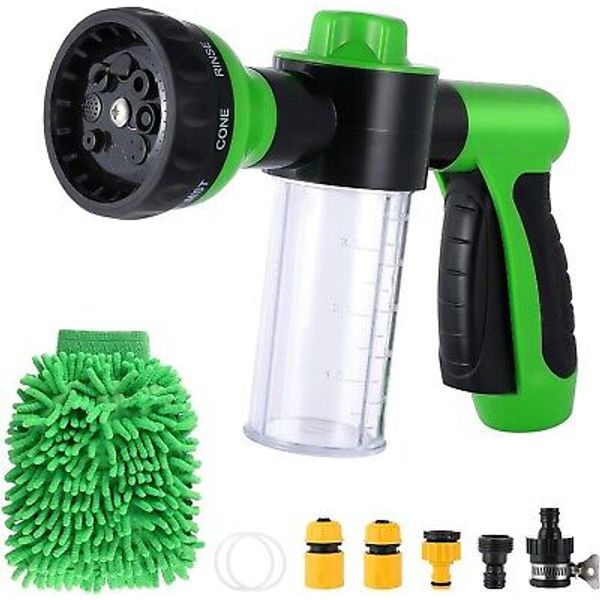 Pup Jet Dog Wash, 8 in 1 High Pressure Hose Spray Nozzle, Car Wash Brush Foam