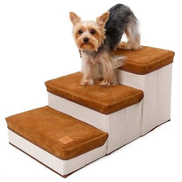 Foldable Dog Stairs, Hesento 3 Tiers Pet Steps and Stairs, Dog Steps for High...