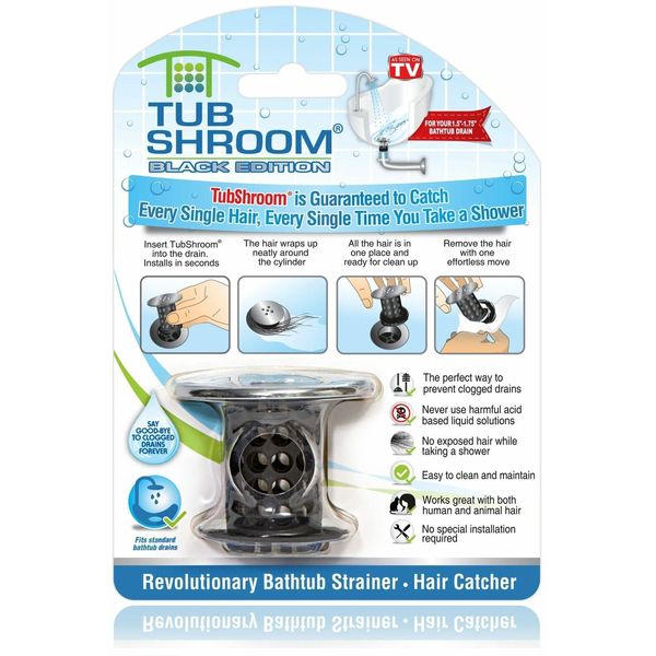 TubShroom® Black Chrome Award-Winning Drain Protector Prevent Clogged Tub Drains