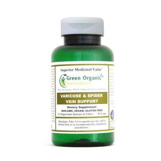 Green Organic Supplements' Veins, Varicose & Spider, Non-GMO, 90 Vegan Capsules