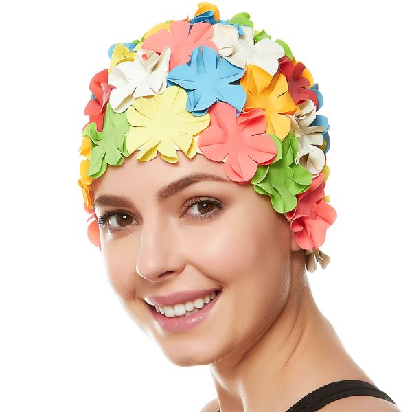 Beemo Floral Petal Ladies Bathing Swim Cap - Multi Color