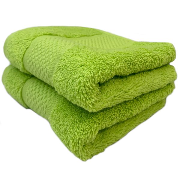 Sue Rossi Guest Towels 30 x 50cm Set Of 2, Organic Turkish Combed Cotton, 600gsm Thick, Soft & Absorbent Bathroom Or Kitchen Small Hand Towel, Face Cloth (Lime Green, 2)