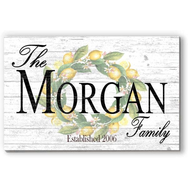 Family Name & Established Date Sign - Lemon Theme Solid Wood