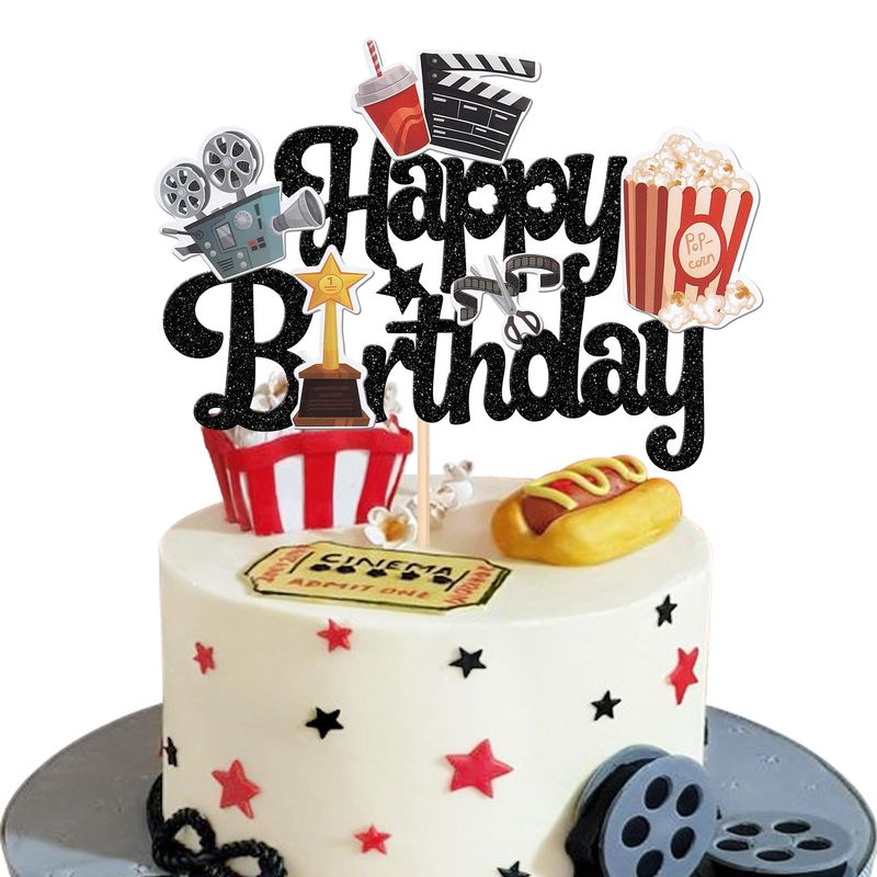 1 PCS Movie Happy Birthday Cake Topper Glitter Roll Camera Video ...
