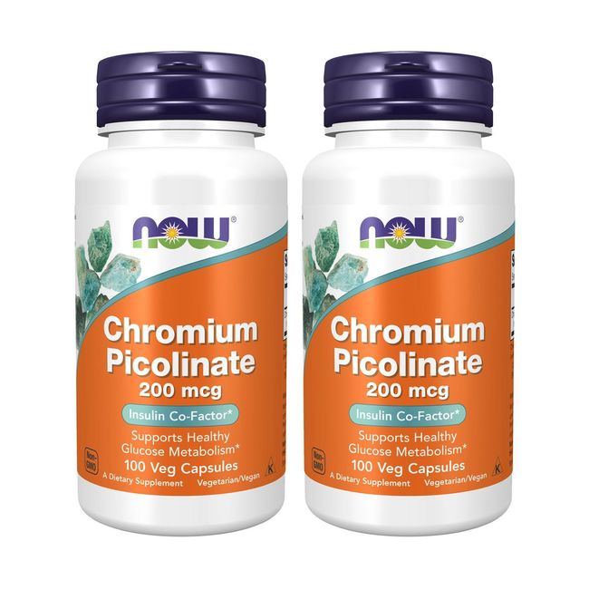 2 x NOW Chromium Picolinate 200 mcg Insulin Co Factor 100 Veg Capsules