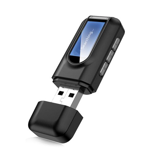Bluetooth 5.0 Transmitter Receiver, 2 in 1 USB Portable Audio Adapter with LCD Display, 3.5MM Visualization Bluetooth AUX Adapter Dongle for PC Car Speaker