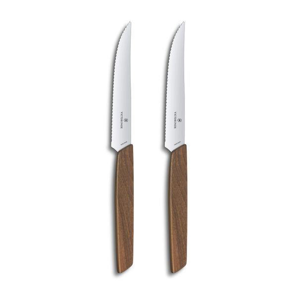 VICTORINOX 6.9000.12WG Petty Knife, Steak Knife, Wave Blade, 4.7 inches (12 cm), Wood, Set of 2