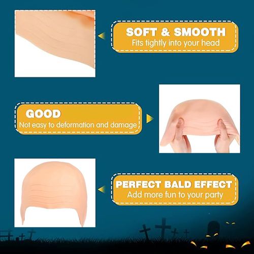 Bald Cap Costume Set, Realistic Bald Head Halloween Costume Set Halloween Bald Cap Bald Skin Tone Hair Net Wrinkle Bald Head Cover Bald Cap, for Wig Makeup Halloween Cosplay Clothing Accessories
