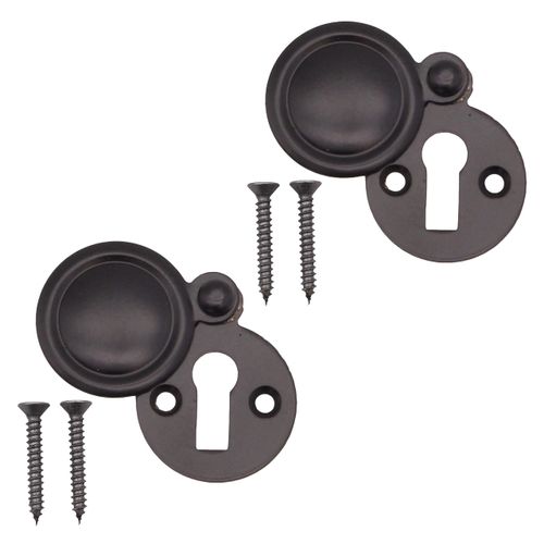 Victorian Keyhole Covered Escutcheon for Front Doors 35mm Black| Pack of 2