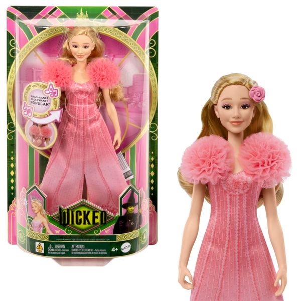 Mattel Universal Wicked Singing Glinda Fashion Doll & Accessories, Posable with Movie-Inspired Look & Removable Outfit, Sings “Popular”