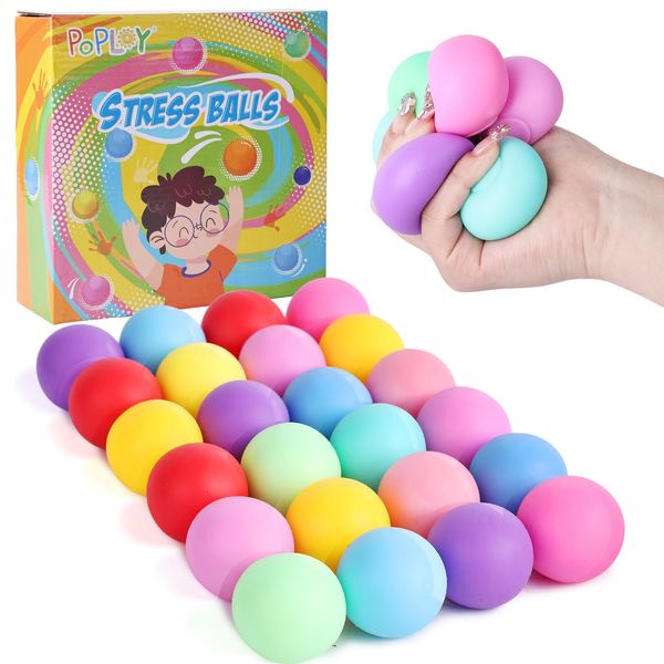 POPLAY 24PCS Slow Rising Stress Balls, 1.5 Inches Mini Sensory Fidget Balls Colorful Stretchy Ball Stress Relief Squeeze Balls for Gift Bag Fillers Finger Exercise