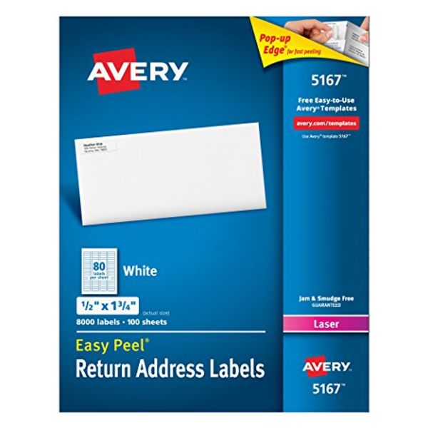 Avery Address Labels with Sure Feed for Laser Printers, 0.5" x 1.75", 8,000 Labels, Permanent Adhesive (5167)