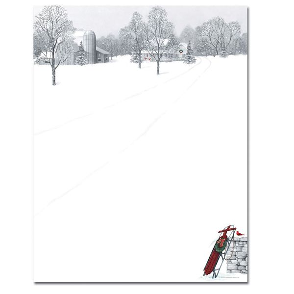 Winter Scene and Sled Christmas Letterhead & Printer Paper