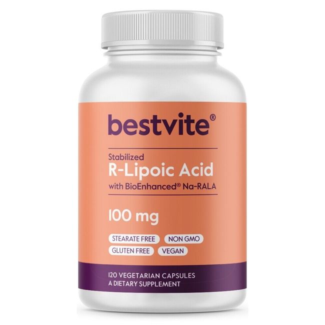 R-Lipoic Acid 100mg (120 Vegetarian Capsules)-No Stearates-Non GMO-Gluten Free